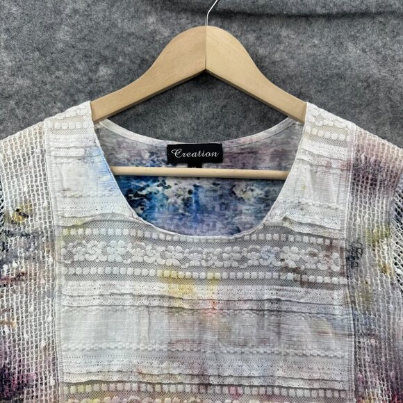 Creation Top Womens XL Rainbow Bicycle Bike AOP Artsy Sheer Open Knit Sequin - Picture 4 of 10